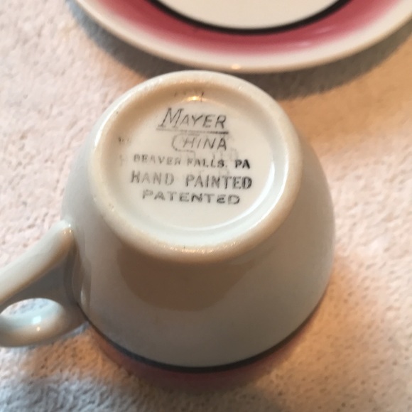 Vintage Mayer China 3 Pink Rim Espresso Demitasse Cups Saucers Beaver Falls Pa - Picture 2 of 10